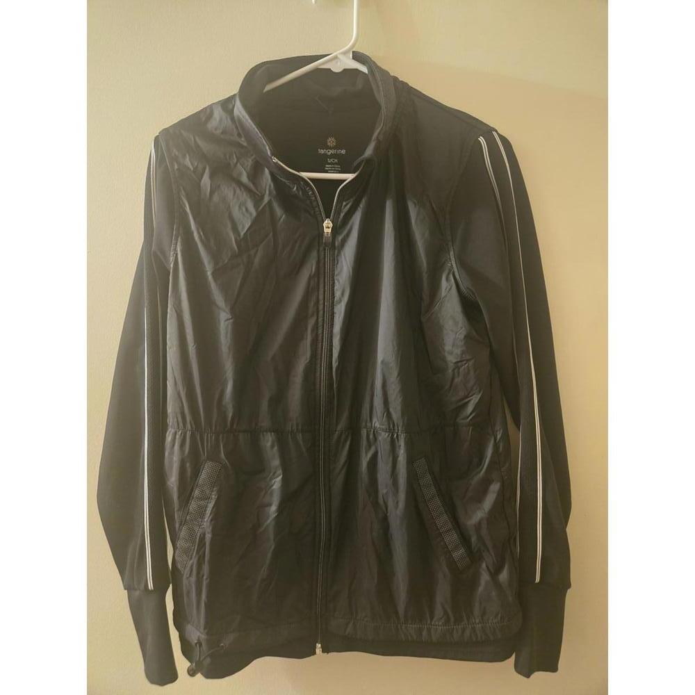 Tangerine Women's Black Activewear Jacket with White Stripe